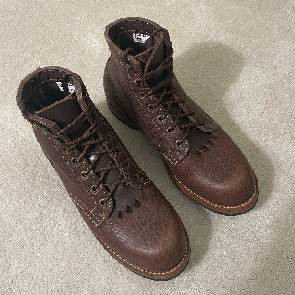 Truman Mahogany Shrunken Bison Boots Size 9D - as new